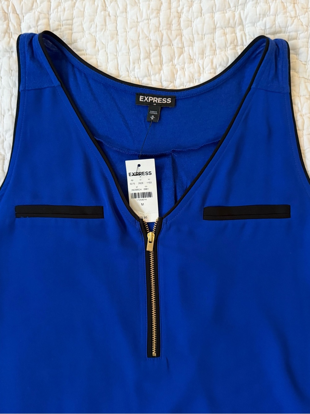 Express Blue Sleeveless Zip Tank with Black Trim - Picture 3 of 6